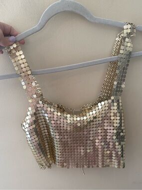 Gold Chain Mail Shimmy Cropped Tank Top FLAW!!! For repurpose